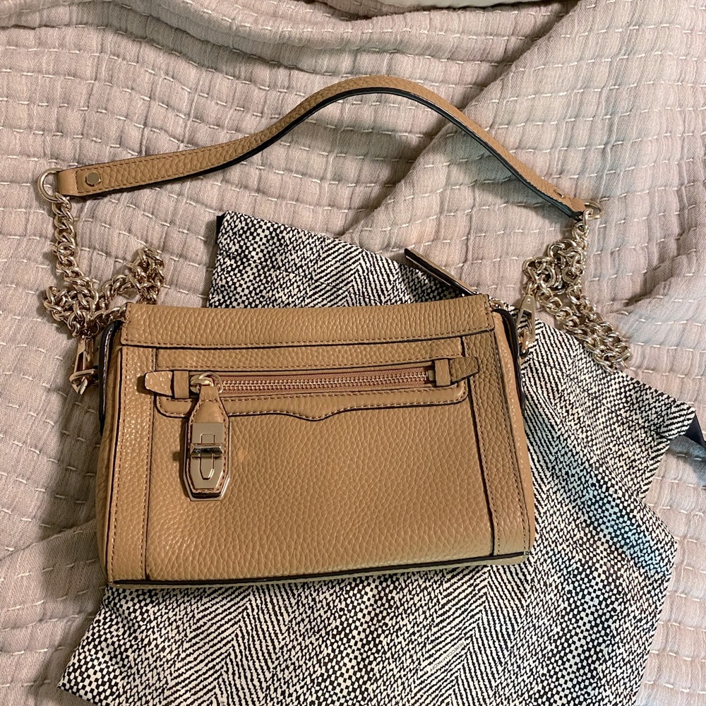 Rebecca Minkoff Crosby turnlock crossbody bag pebbled leather convertible tan